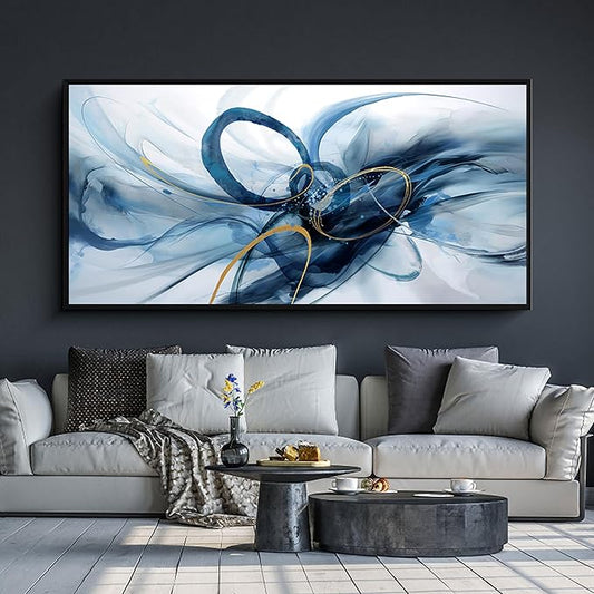 XLSJERST Frame Wall Art - Modern Abstract Canvas Wall Art Blue and White Picture Artwork for Office Bedroom Home Decoration