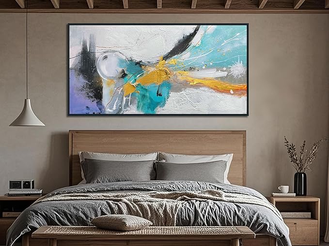 Arjun Abstract Framed Wall Art for Living Room Black and White Canvas Painting Bedroom Textured Hand Painted Modern Picture, Large for Home Office Mens Room Wall Decor 48"x24"