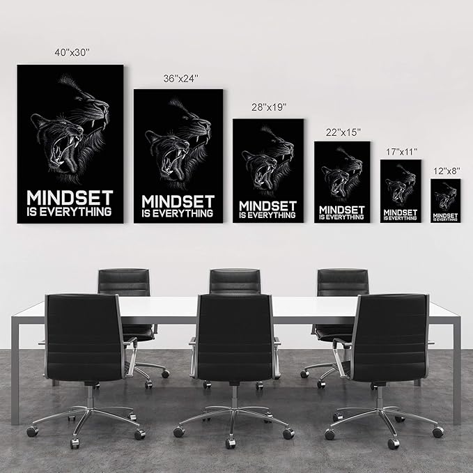 Smile Art Design Mindset is Everything Cat and Lion Sketch Drawing Art Motivational Wall Art Canvas Print Inspirational Entrepreneur Quote Canvas Print Modern Office Decor Gift Ready to Hang 36x24