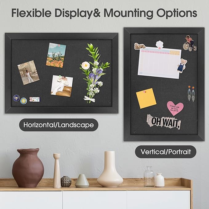 AKTOP Black Cork Board Bulletin Board with Linen 20" X 30", Large Framed Corkboard for Wall, Hanging Pin Board Picture Board for Home Office Decor, Cute Vision Board with Pushpins