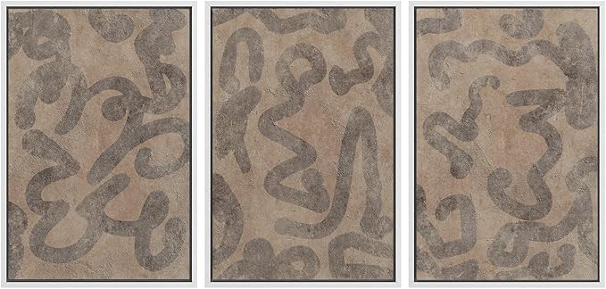SIGNWIN Framed Canvas Print Wall Art Set Rustic Abstract Earth Tone Curved Line Design Illustrations Modern Art Decorative Abstract for Living Room, Bedroom, Office - 16"x24"x3 White