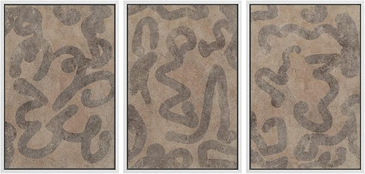 SIGNWIN Framed Canvas Print Wall Art Set Rustic Abstract Earth Tone Curved Line Design Illustrations Modern Art Decorative Abstract for Living Room, Bedroom, Office - 24"x36"x3 White