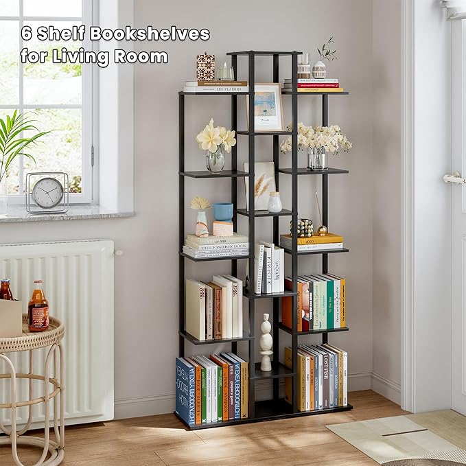 5-Tier Small Space Bookshelf,Sturdy Compact Bookcase for Study Room/Bedroom,Easy Assembly Wooden Storage Shelf（7.8” D,Black）