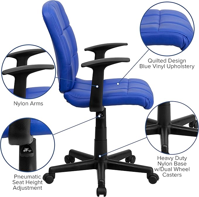 Flash Furniture Clayton Mid-Back Blue Quilted Vinyl Swivel Task Office Chair with Arms