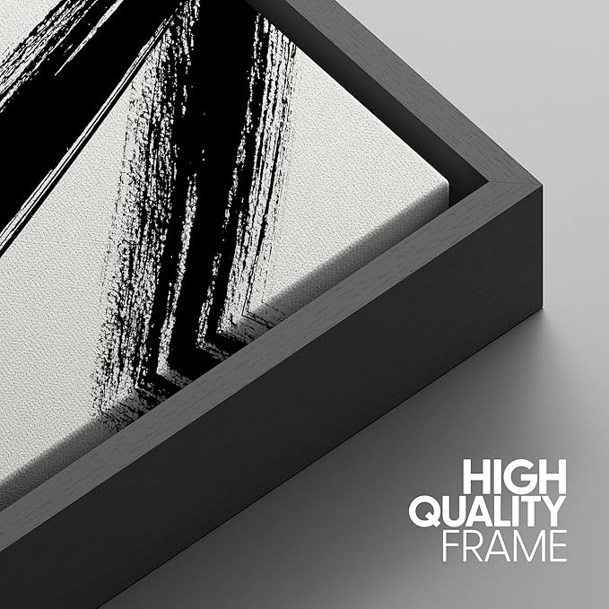 IDEA4WALL Framed Canvas Print Wall Art Set Black Gold Geometric Graffiti Paint Stripes Abstract Shapes Illustrations Modern Art Contemporary for Living Room, Bedroom, Office - 16"x24"x3 Black