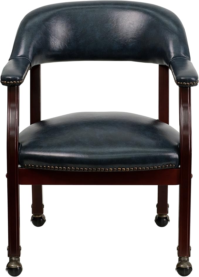 Flash Furniture Sarah Navy Vinyl Luxurious Conference Chair with Accent Nail Trim and Casters