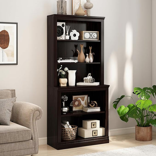 72" Tall Bookcase, White Large Floor Standing Bookshelf, 5 Tier Shelves Open Storage Organizer, Book Case for Living Room Hallway Kitchen Home Office Bedroom, Dark Cherry- 5 Tier