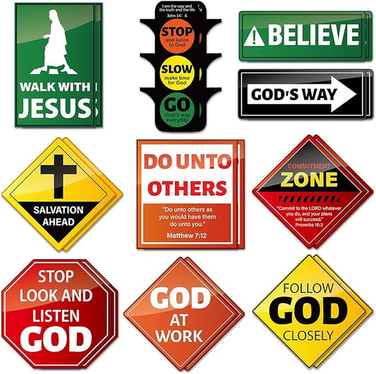 20 PCS Christian Road Signs VBS Decorations Religious Bulletin Board Set Christian Construction Sign Paper Cutouts Jesus Bible Verse Wall Decor for Sunday School Classroom Church