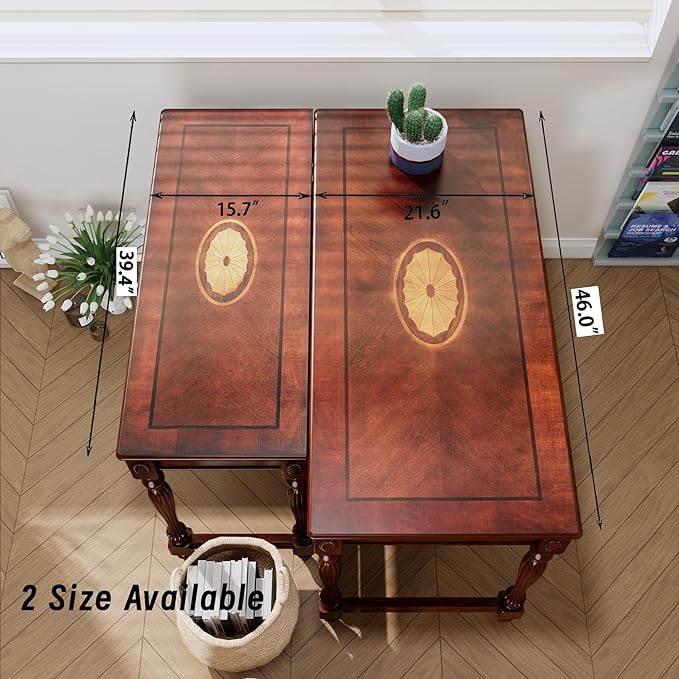 MODERION Solid Wood Computer Desk with 2 Drawers, Traditional Vanity Dressing Table, 46” Home Office Writing Desk, Workstation Easy Assembly Cherry Red Walnut BSZ1533WD
