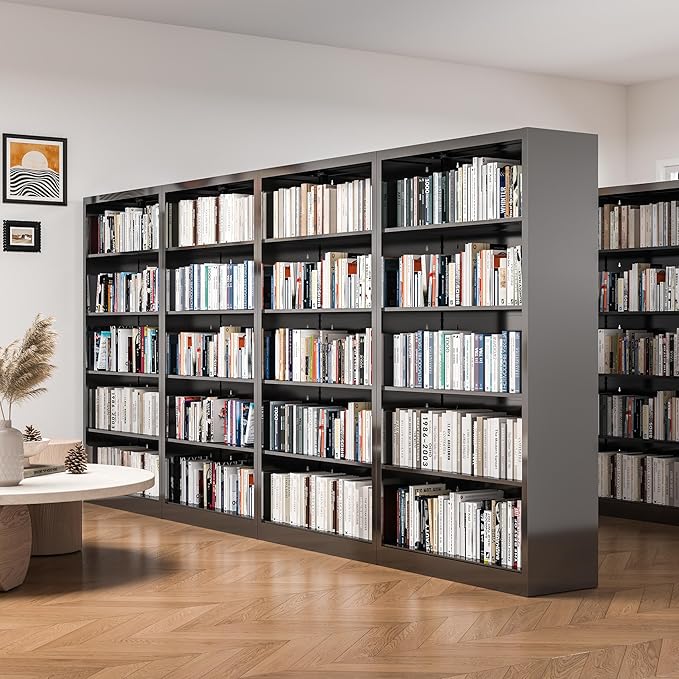 5-Tier Metal Bookshelf, 66" Tall Bookcase with Adjustable Storage Shelves, 33.2" Wide Sturdy Bookshelf with Backboard, Black Book Cases for Office, Living Room, Bedroom, Library, Classroom
