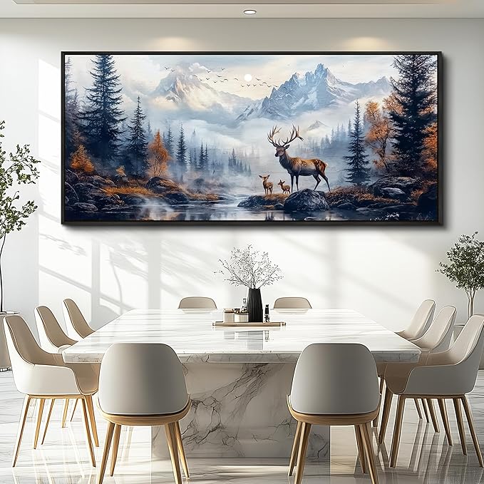 KELIYUAN Large Canvas Lushan Mountain Scenery Wall Art For Living Room Black Framed Wall Decorations For Bedroom Office Murals Printed Artworks Restaurant Wall Artwork Home Decor Aesthetics 32"X72"