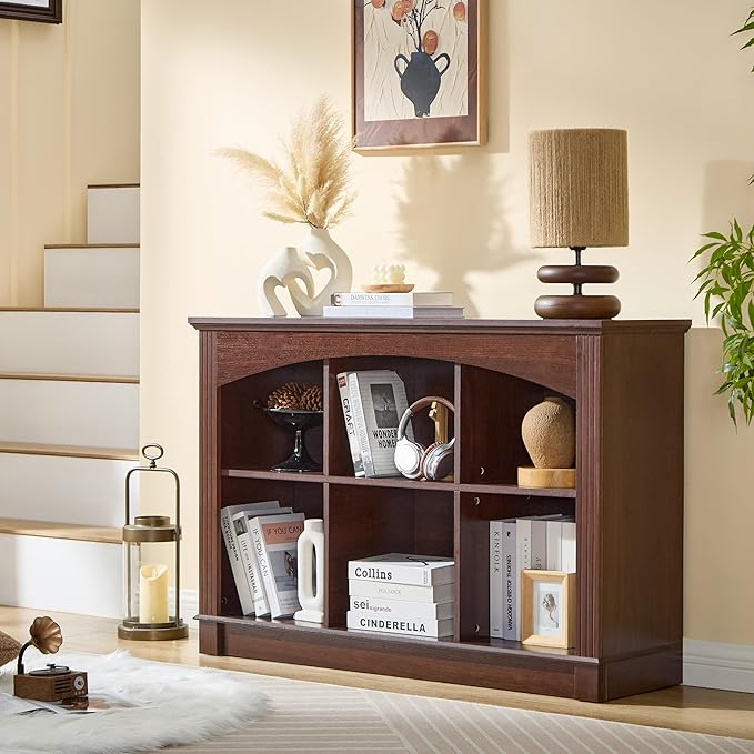 LIDYUK Bookshelf, 6-Cube Bookcase and Kids Bookshelf, Wooden Storage Cabinet with Cube Organizer, Modern Book Shelf Furniture, Living Room, Office Storage, Toy Organizer, Display Cabinet Cherry