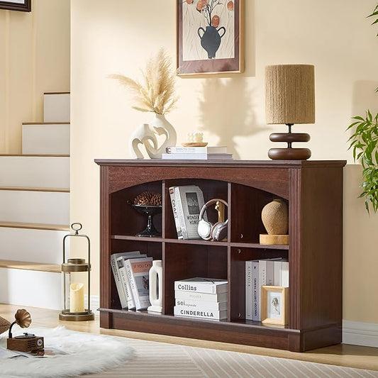 LIDYUK Bookshelf, 6-Cube Bookcase and Kids Bookshelf, Wooden Storage Cabinet with Cube Organizer, Modern Book Shelf Furniture, Living Room, Office Storage, Toy Organizer, Display Cabinet Cherry