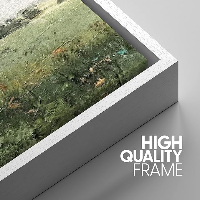 SIGNWIN Framed Canvas Print Wall Art Set Green Pasture Countryside Flower Field Nature Abstract Illustrations Modern Art Decorative Nordic Rustic for Living Room, Bedroom, Office - 16"x24"x3 White