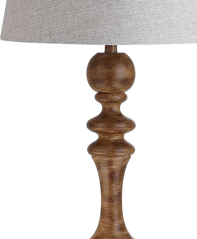 JONATHAN Y 67" Brown Spindled Resin LED Floor Lamp, Rustic Farmhouse Faux Bois Standing Lamp, Gray Linen Drum Shade for Living Room, Bedroom, LED Bulb Included, UL Listed JYL3000A