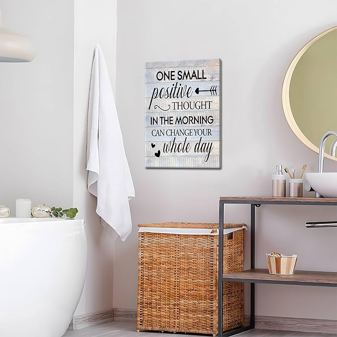 Farmhouse Inspirational Wall Decor for Home Decoration – One Small Positive Thought in the Morning Quote Picture Canvas Prints, Motivational Wall Art for Living Room Bedroom 12x16 inch Framed