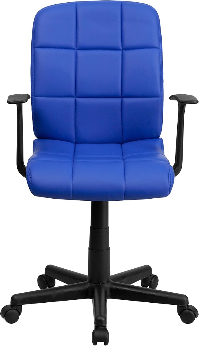 Flash Furniture Clayton Mid-Back Blue Quilted Vinyl Swivel Task Office Chair with Arms