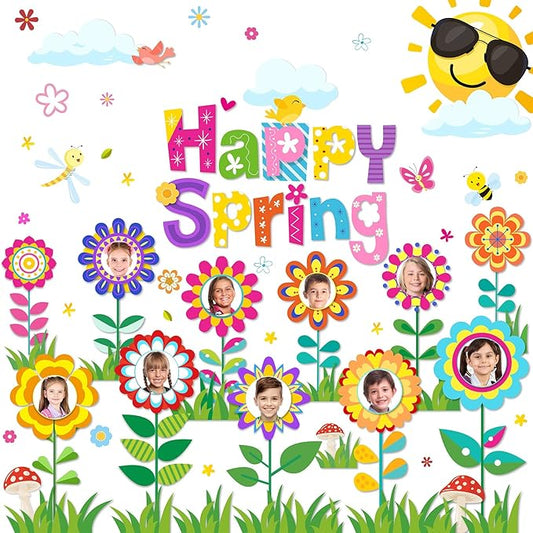 Spring Bulletin Board Decorations, Hello Spring Bulletin Board Decorations Includes Flower Mindset Photo Posting Craft Cutouts and Sun Cloud Cutouts for School Offices Classroom Back to School Party
