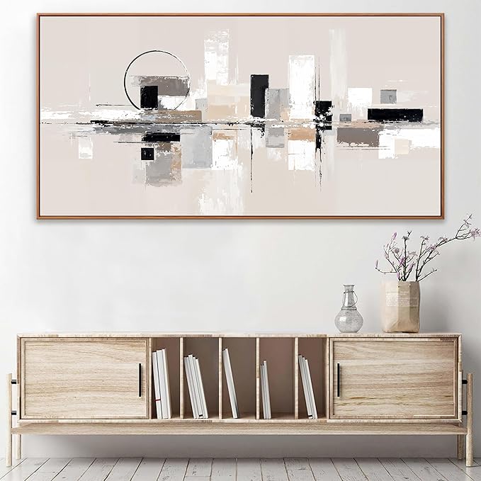 Large Abstract Wall Art For Living Room Painting Black White Wall Art Prints Minimalist Grey Brown Abstract Art Modern Canvas Art Wall Decor Picture For Bedroom Office Home Decoration 29" × 58" With Framed