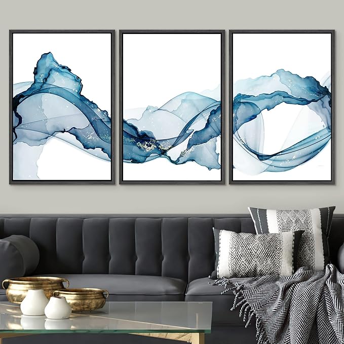 SIGNWIN Framed Canvas Print Wall Art Vibrant Pastel Minimal Smoke Wave Landscape Abstract Shapes Illustrations Minimalism Decorative Relax/Calm for Living Room, Bedroom, Office - 16"x24"x3 Black