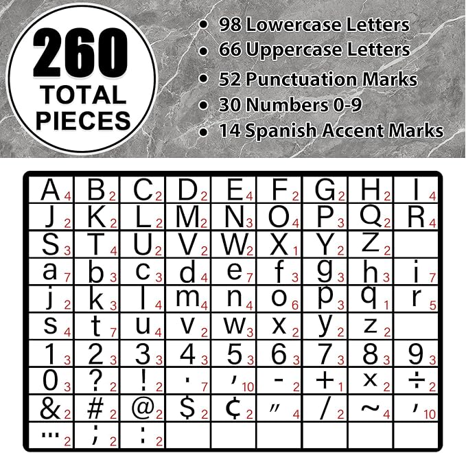 260 PCS Bulletin Board Letters for Classroom 4” Letter Combo Pack Set Composition Black and White Classroom Decorations Alphabet Number Symbol Letter for Bulletin Board Cutout Card for Classroom Decor