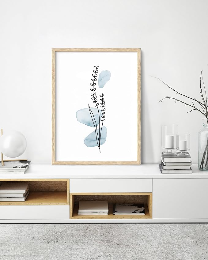 HesenDot Boho Art wall Décor,Botanical Print Set of 3, Blue Gallery Wall art,Abstract Line Watercolor Floral Home Decor,living room,bedroom