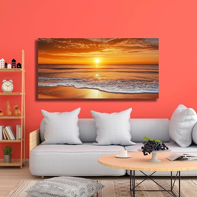 Yuaxker Ocean Wall Art Red Print Aesthetic Wall Decor Modern Trendy Canvas Artwork for Living Room Bedroom Dining Room Office Home Decor 20x40inch
