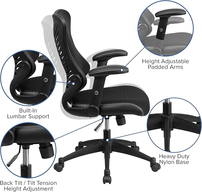 Flash Furniture Kale High Back Designer Black Mesh Executive Swivel Ergonomic Office Chair with Adjustable Arms