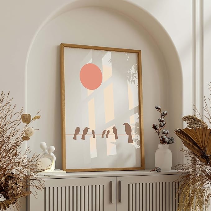 ALPINE INK CO. Abstract Bird Canvas Poster - Minimal Silhouette Perch Artwork - Warm Neutral Modern Style - Living Room Bedroom Office Decor - 11x14 Unframed Canvas Print