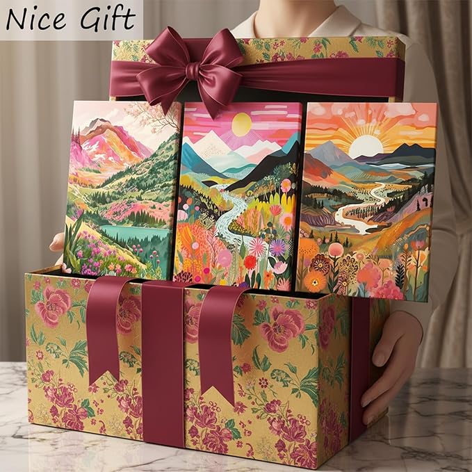 3Pcs Colorful Watercolor Mountain Canvas Wall Art Boho Floral Painting Picture Wall Decor Abstract Nature Landscape Poster Print Artwork for Living Room Bedroom Bathroom Office Home Decoration 16x24in