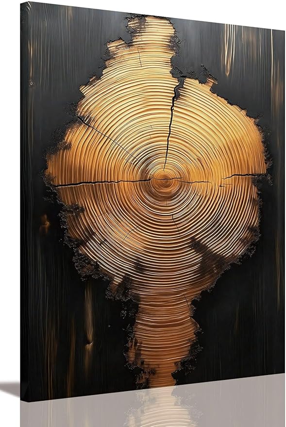 IBHJSART Framed Tree Ring Canvas Wall Art Black And Gold Wall Art Painting Prints Modern Minimalist Pictures Neutral Nature Rustic Farmhouse Decor Living Room Bedroom Bathroom Office