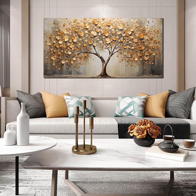 Gold Tree Pictures Wall Art for Living Room - Large Abstract Canvas Wall Art for Office - Modern Bedroom Decor for Wall Ready to Hang Size 29" x 59"