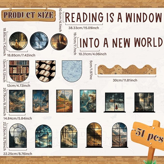 Reading Bulletin Board Set Positive Classroom Decorations Reading is A Window Into A New World Fairy Theme Cutouts for Back to School Library Home Office Decor Teacher Student Magic Party Decoration