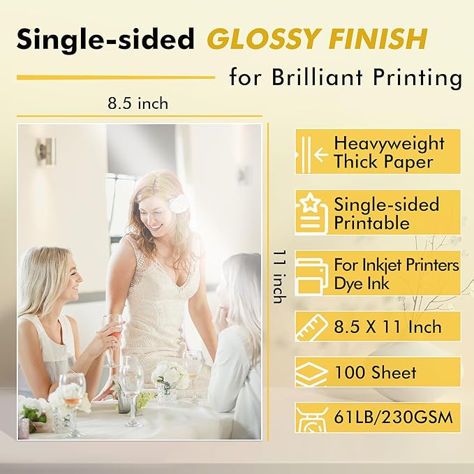 Koala Heavyweight Photo Paper High Glossy 8.5x11 Inches for Inkjet Printing 100 Sheets 61LB
