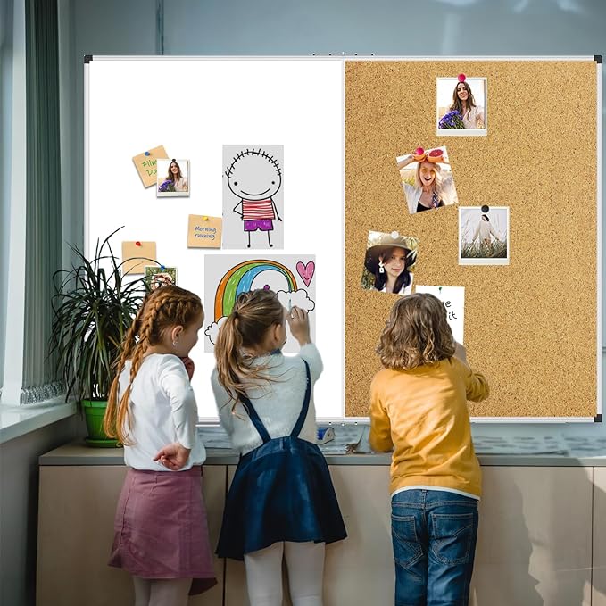XBoard Magnetic White Board and Bulletin Corkboard Combination, 60 x 48 Inch Foldable Dry Erase & Cork Combo Board for wall with Aluminum Frame, 5' x 4' Notice Memo Board Pin Vision Board