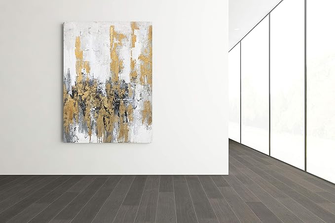 Yihui Arts Modern Abstract Skyline Canvas Wall Artwork with Gold Foil Hand Painted Art Painting Pictures for Living Room Bathroom Home Decoration