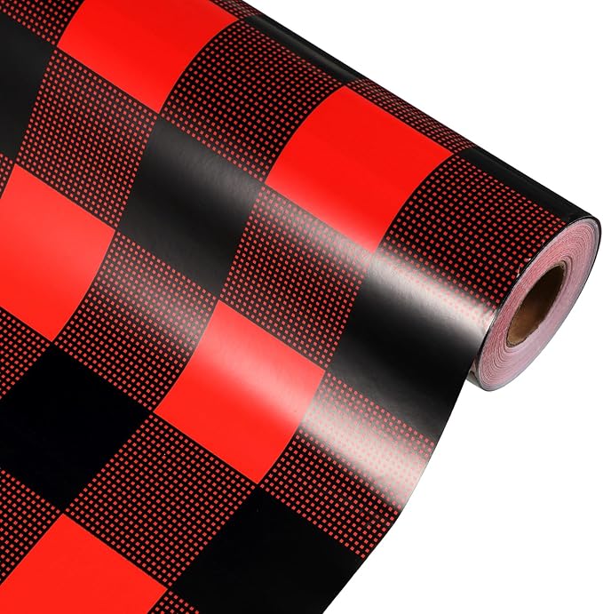 Tenceur Wrapping Paper Roll Bulletin Board Borders Paper Fade Resistant Decorative(24 Inch X 100ft,Red and Black Buffalo Plaid)