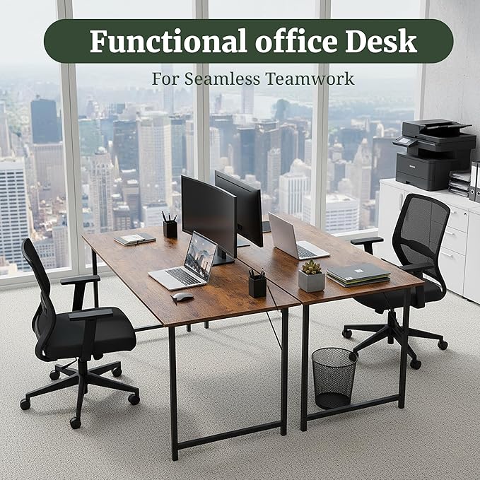 Computer Desk 63 Inch, Simple Large Home Office Desk Study Writing Table, Sturdy Metal Frame, Scratch-Resistant MDF Desktop for Bedroom Dorm Workspace, Brown
