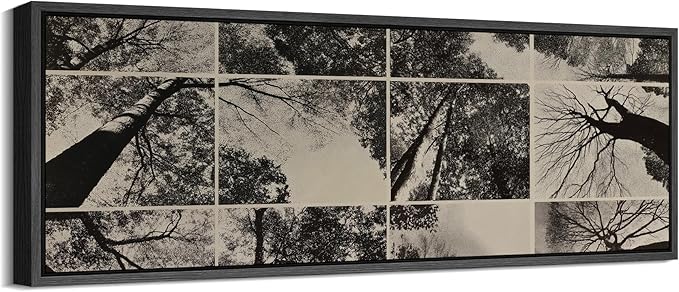 SIGNFORD Large Framed Canvas Print Wall Art Black and White Forest Canopy Grid Collage Illustrations Modern Art Calm Warm for Living Room, Bedroom, Office - 60"x20"