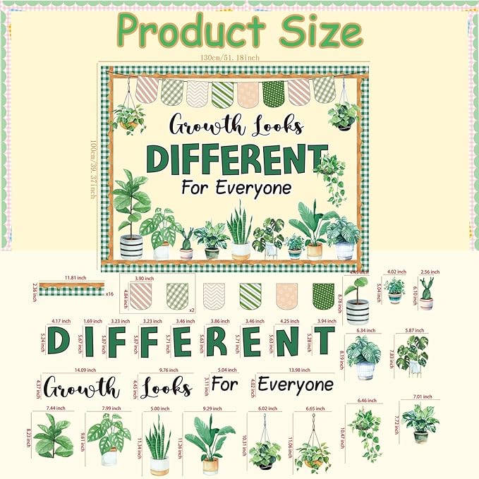 Spring Greenery Bulletin Board Decorations Set with Borders Motivational Plants Classroom Decor for Teachers Positivity Cutouts for Class School Classroom Bulletin Board Decoration