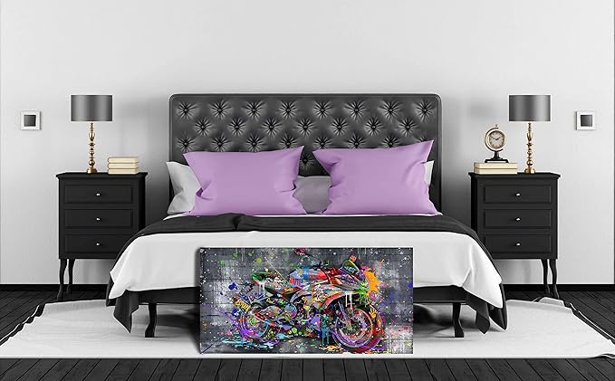 SIXTTART Graffiti Motorcycles Wall-Art - Wall Decor For Bedroom Men - Room Decor For Teens Ready To Hang Size 40" x 20"