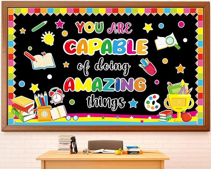 gisgfim Welcome Back to School Bulletin Board Decorations Set Colorful Classroom You are Capable of Amazing Things Paper Cutouts Motivational Bulletin Board Decor for Nursery Teachers Chalkboard Wall