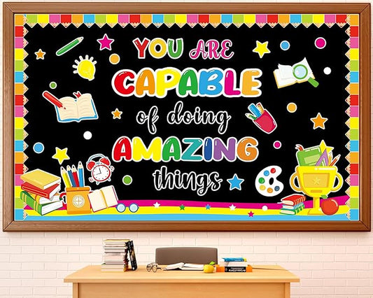 gisgfim Welcome Back to School Bulletin Board Decorations Set Colorful Classroom You are Capable of Amazing Things Paper Cutouts Motivational Bulletin Board Decor for Nursery Teachers Chalkboard Wall
