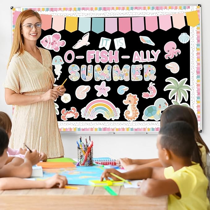 Sea Animals Classroom Bulletin Board Decorations Summer Bulletin Board Set Under The Sea Fish Paper Cutouts for Kindergarten Primary School Summer Ocean Theme Party Wall Decor Supplies