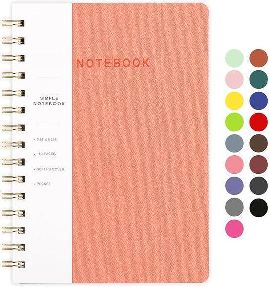 Spiral Notebook, Pink Notebook-6.1x8.2 Inch College Ruled Journal with Inner Pockets and 160 Pages, PU Leather Cover Business Journal, Twin-Wire Binding Notebook Perfect for Office & Home