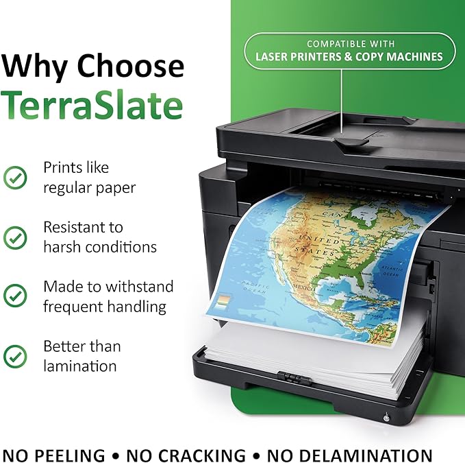 TerraSlate Copier Paper 10 MIL 11" x 17", Rain/Weather/Waterproof Paper, Laser Printer & Copy Machine Compatible, White (100 Sheets)