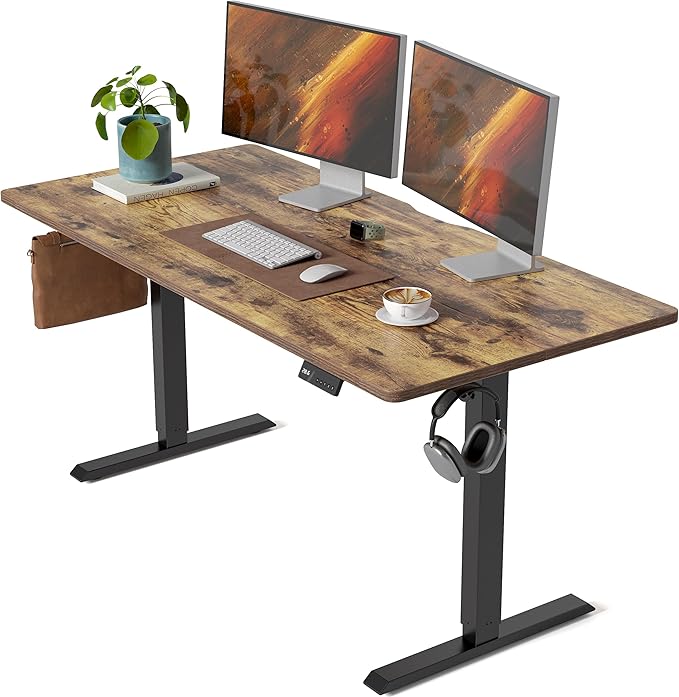 CubiCubi 63 x 28 Large Standing Desk, Height Adjustable Electric Computer Desk, 28" Deep Desktop, Sit Stand up Home Office Workstations with 4 Preset Heights, Rustic Brown