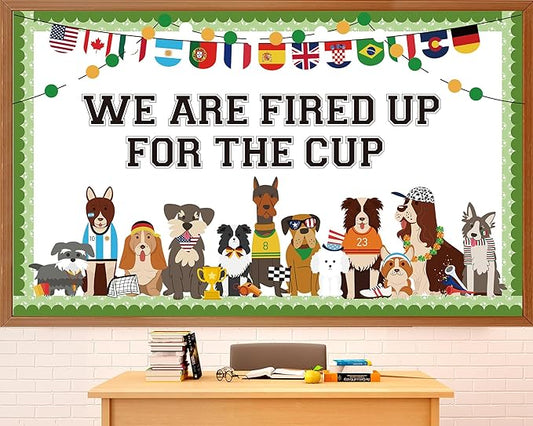 World Soccer Pet Dog Bulletin Board Set Puppy Classroom Decoration World Soccer Cup Cute Dog Bulletin Board Team Spirit Sport Cutouts for School Home Classroom Nursery Chalkboard Wall Decor