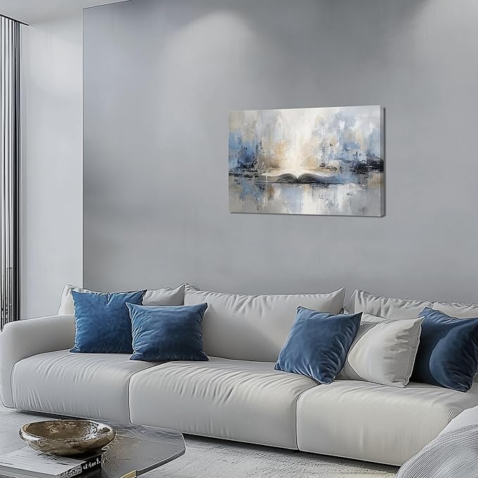 XRZ Abstract Wall Art – Blue and Beige Scripture Canvas – Wall Decor For Bedroom – Christian Wall Decor for Living Room Bedroom Office – 24x16 Inch