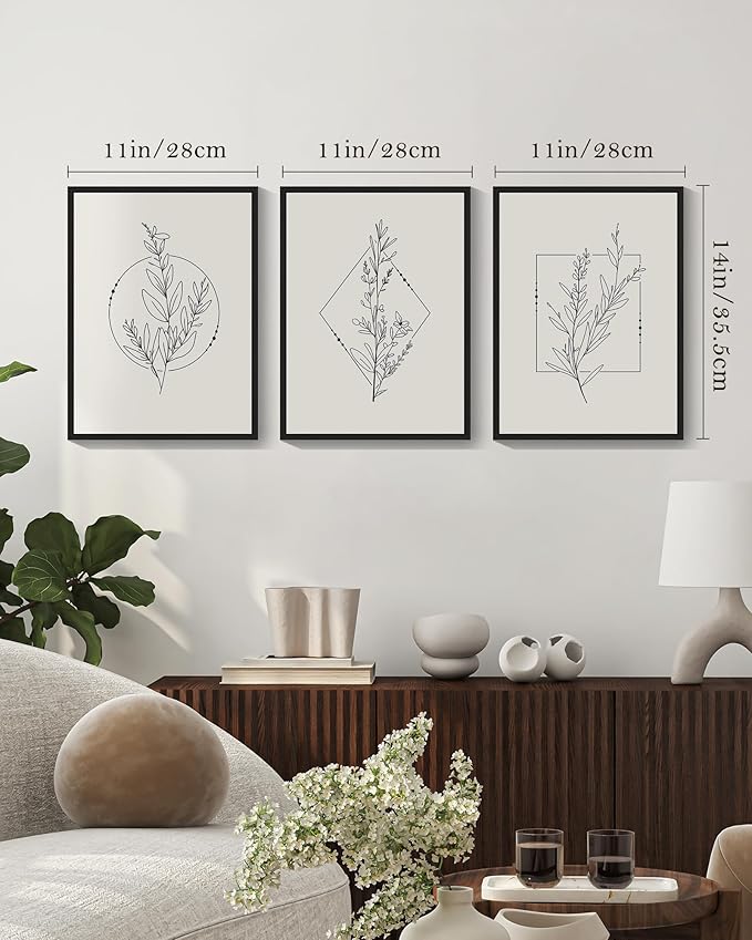 Drsoum Minimalist Flower Wall Art Vintage Wall Hanging Decor Black Line Botanical Prints Artwork for Office Dining Room Hallway 11x14in Black Framed